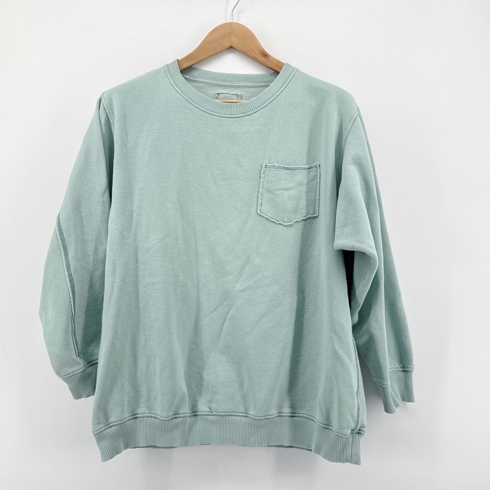 Aerie Good Vibes Medium Sage Oversized Heart Graphic Pocket Sweatshirt Pullover